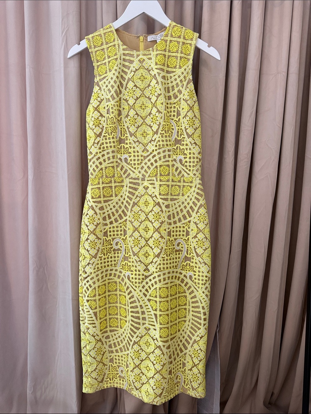 Alexis Yellow Lace-Overlay Sheath Dress